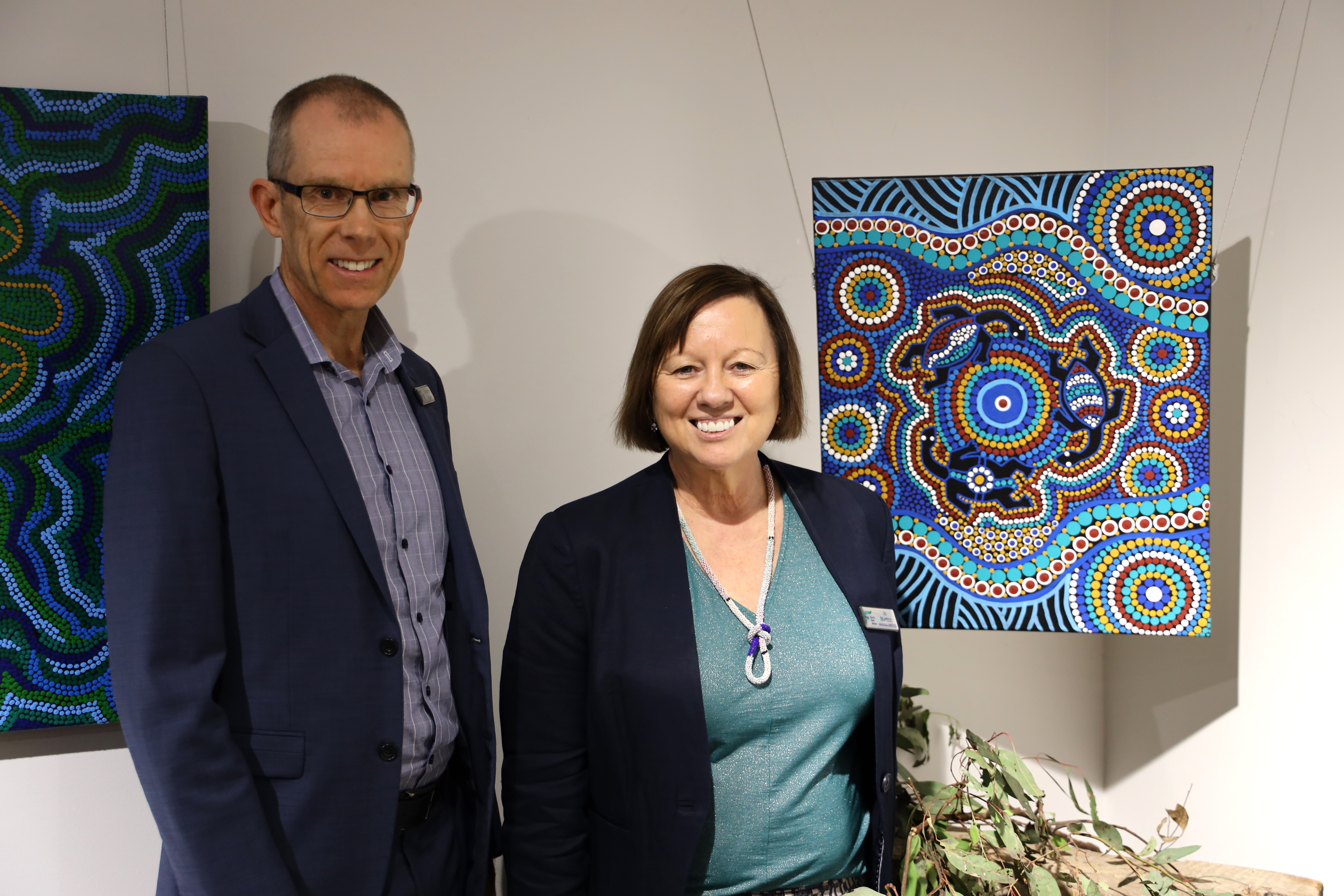 NEW Chair Stephen Brown and NEW Managing Director Jo Murdoch with Art Prize 2025 winning piece.